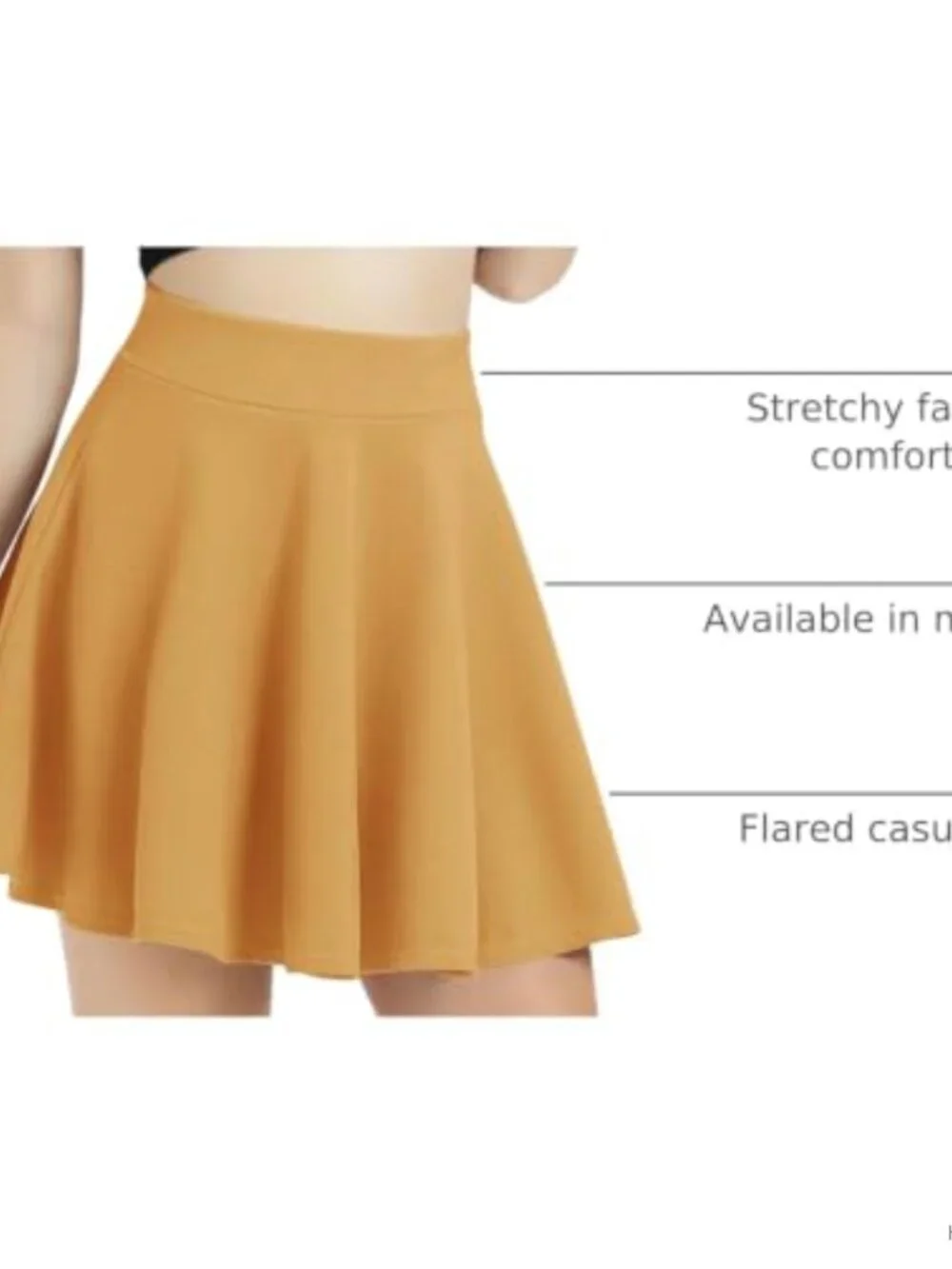 Stretchy Flared Mini Skater Skirt High Rise Pull On Polyester Spandex